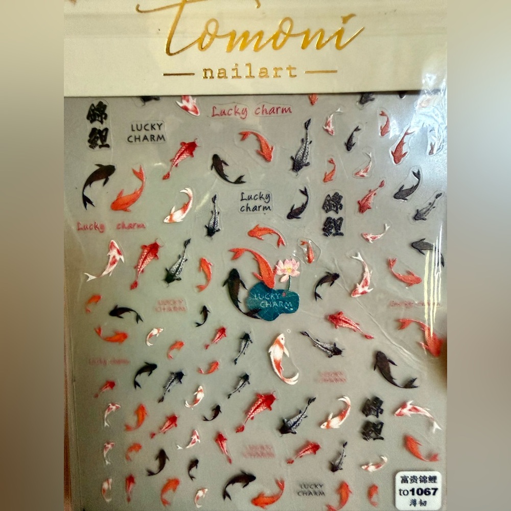 NAIL ART Lucky Charm Koi Lotus Pond Fish Decal Stickers